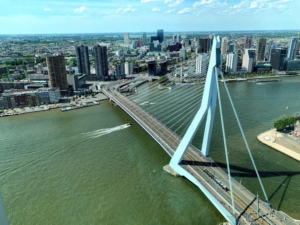 🇳🇱 Erasmusbrug, Rotterdam, as seen from the top of De Rotterdam